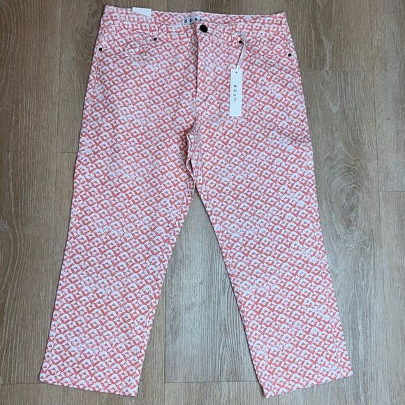 Dash Geometric Patterned Coral & White Cotton Blend Cropped Pants, Women’s 8 - Picture 2 of 12